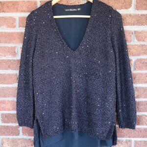 Lara Knit Sweater * Lined * Nice Quality * Navy Blue / Sparkle * Medium